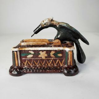 Antique Cast Iron Woodpecker Bird Toothpick / Match Dispenser Vintage Art Piece