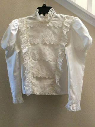 Vintage Romantic Victorian Embellished Ivory Lace Blouse Long Sleeve Size S/m