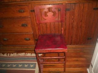 Vtg Mid Century Duralite Plastic Co.  Wood Folding Chair W/red Vinyl Seat 2