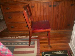VTG MID CENTURY DURALITE PLASTIC Co.  Wood Folding Chair w/Red Vinyl Seat 2 3