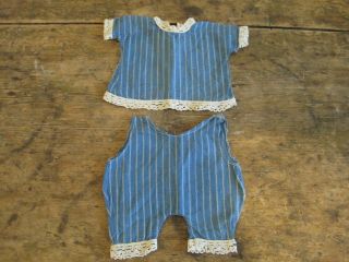 Old Primitive Rag Doll Blue White Calico Fabric Top And Bloomers Treadle Sewn