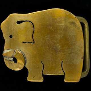 Art Brass Elephant Handmade Hippie Mens Dress Child 80s Nos Vintage Belt Buckle