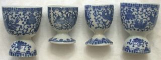 Antique Blue White Plate & 4 Egg Cups PHOENIX Bird Botanicals Morimura Noritake 2