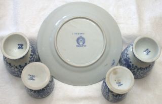 Antique Blue White Plate & 4 Egg Cups PHOENIX Bird Botanicals Morimura Noritake 3