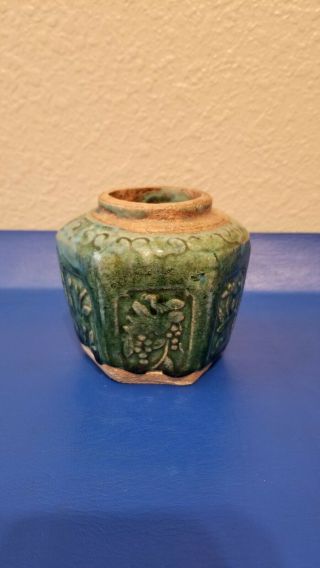 Antique Chinese Green Shiwan,  Ash Glazed Hexagonal Pottery Ginger Jar.  19th C