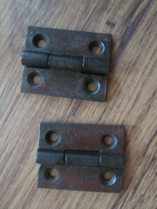 Pr Small Old Vintage Cast Iron Cabinet Door Butt Hinges 2 " X 1 5/8 " No Screws 2