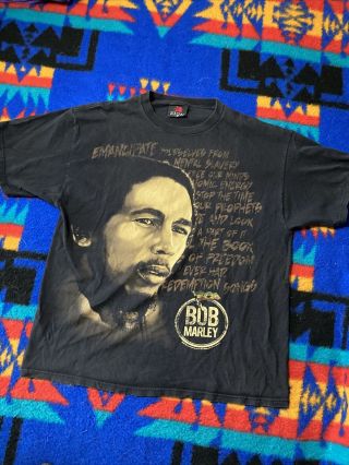 Vintage Bob Marley T Shirt Black Xl Zion Big Face Graphic All Over Print