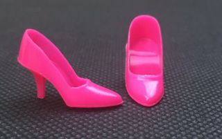 Vintage 1960s Mattel Barbie Hot Pink Closed Toe Heels Shoes Japan (a - 1)