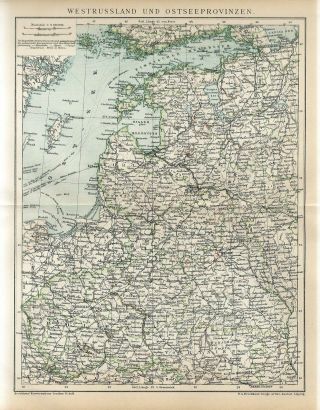 1895 West Russia Poland Ukraine Belarus Lithuania Latvia Estonia Antique Map