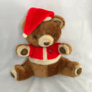 Vtg Christmas Teddy Bear Musical Light Up Heart Plush Stuffed Animal Santa Hat