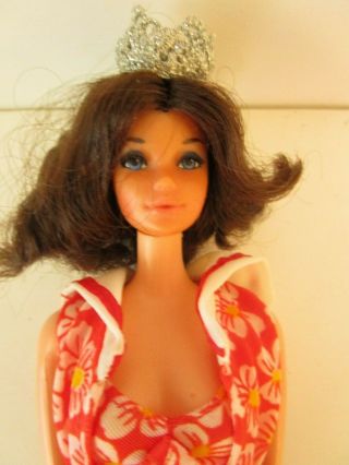 Vintage 1972 Barbie Walk Lively Miss America Steffie Brunette Blue Eyes Lashes