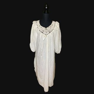 Vintage Priamo White Cotton Lace Crochet Night Gown Lace Size X - Large Has Stains