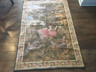 French Vtg Jp Paris Panneaux Gobelins Large Tapestry 40 X 60 Lady On A Swing.