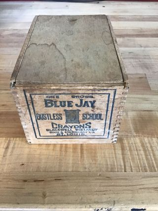 Vintage Blue Jay Dustless School Crayons Wood Box St.  Louis