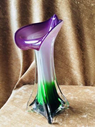 Vintage Art Glass Jack In The Pulpit Vase Purple Green Medium Antique Retro