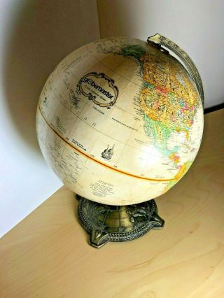 Antique GLOBEMASTER 12inch diameter World Globe Brass base stand, 2