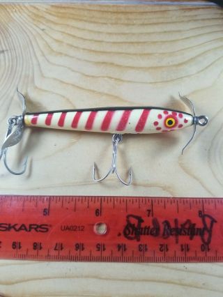 Vintage EGER BAIT Co.  Dillinger Wooden Fishing Lure Stamped Spinners COOL COLORS 3