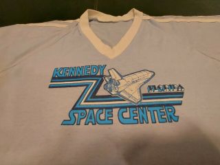 Mens Vintage 70s Usa Kennedy Space Center V - Neck Graphic T - Shirt