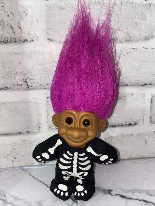 Skeleton Troll Doll Halloween 5 " Vintage Russ Berrie Magenta Hair