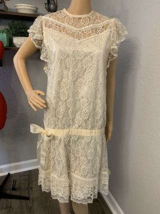 Vintage Gunne Sax Ivory Dress Sz 7 Prairie Farm Modest Boho