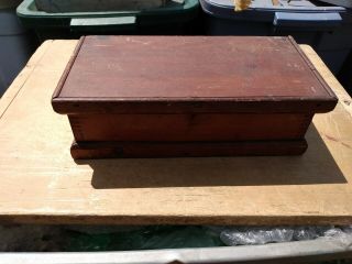 Primitive Antique Stained Pine Wood Childs Tool Box Finger Joint Construction