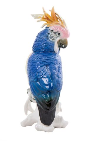 Antique 1930s Rare Porcelain Figurine Karl Ens Blue Cockatoo Marked 27 Cm