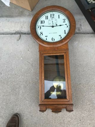 Old Antique Oak Seth Thomas 2 Wall Regulator Clock Weight Added Movement Pic