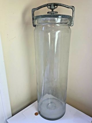 Antique 1895 Whitall Tatum Co 20 " Scientific Specimen Jar Glass Lid Vtg Huge 12