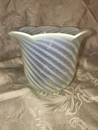 Antique Oil Electric Glass Lamp Shade Swirl White Blue Opalescent 2.  125” Fitter