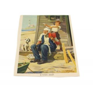 Vtg Print Be Patient Gramp Boy Bandaging Old Man Dog Lighthouse Louis F Dow Co