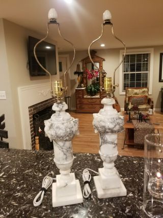 Gorgeous Vintage Italian Alabaster Lamps W/ Harps And Finials