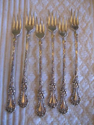Six {6} 1835 R.  Wallace Floral Silverplate 6 " Cocktail Shrimp Forks No Mono