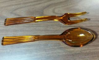 Vintage Antique Amber Glass (salad Serving Set) Spoon Fork Imperial 10.  5 Inches