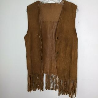 Vintage Suede Leather Fringed Vest Unisex Med