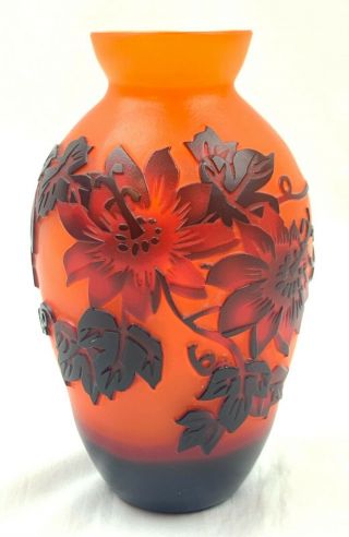 Antique Vintage Galle Cameo Tangerine Orange Art Glass 6 " Flower Floral Vase 5