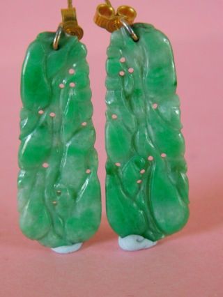 ANTIQUE / VINTAGE CHINESE CARVED JADE STONE EARRINGS 2