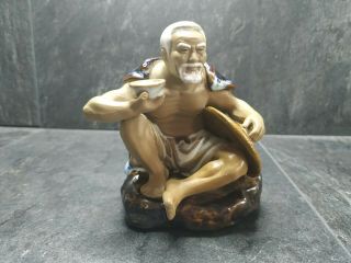Antique Chinese Shiwan Mud Man " Thinker With Bowl " Classical Sculpture Figurine