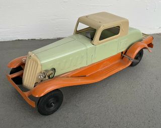 Antique Pressed Steel Wind Up With Battery Lights Girard Pierce Arrow Toy Car