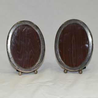 Gorham Sterling Silver Pair Miniature Oval Picture Photo Frames Ball Feet