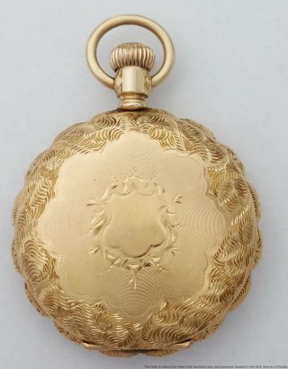 Antique Heavy 14k Gold Scalloped 0s Hunter Ladies Elgin Running Pocket Watch