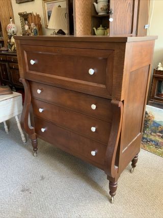 Vintage Antique 4 Drawer Dresser Chest Mahogany Tallboy Highboy Butler Desk