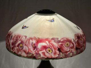 Antique Pittsburgh Obverse & Reverse Painted Glass Shade Electric Table Lamp 3