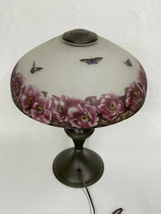 Antique Pittsburgh Obverse & Reverse Painted Glass Shade Electric Table Lamp 6