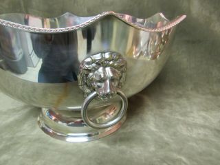 English Sheffield Silver Plate on Copper Regency Gadroon Lion Handle Punch Bowl 3