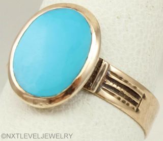 Antique Victorian Natural Persian Turquoise 14k Solid Rose Gold Cocktail Ring