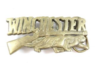 Winchester Solid Brass Aminco Logo Rifle & Cat Belt Buckle Vintage