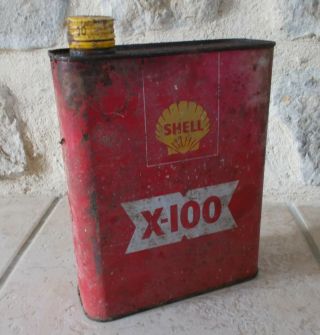 Vintage Shell Oil Can Tin X - 100 Red Auto Old 2 L Petroleum Antique Old