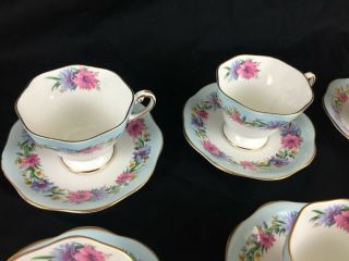 Antique / Vintage EB Foley Cornflower Blue Service f/ 6 Tea Cups & Saucers 2