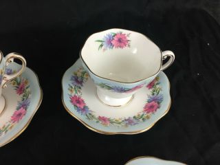 Antique / Vintage EB Foley Cornflower Blue Service f/ 6 Tea Cups & Saucers 3