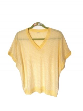 Vintage L M Yellow Short Sleeve Crochet Jumper Sleeveless Sweater Top Knitted